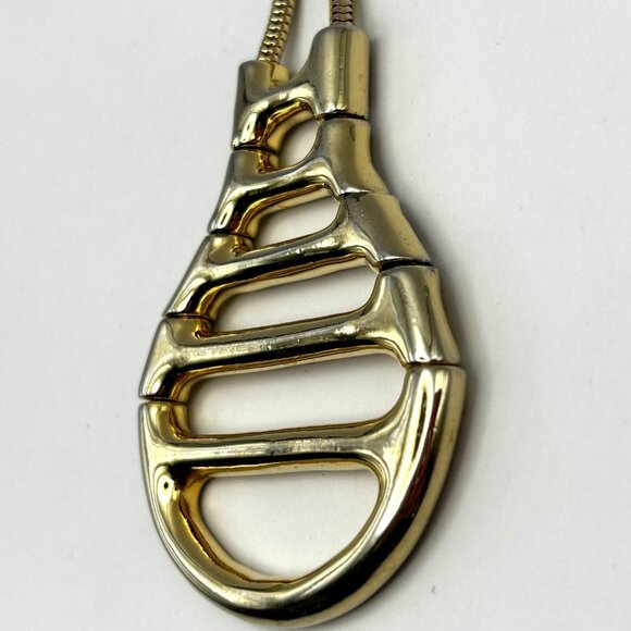 Vintage Castlecliff Statement Pendant Necklace Gold Tone Modernist Signed - Picture 4 of 11